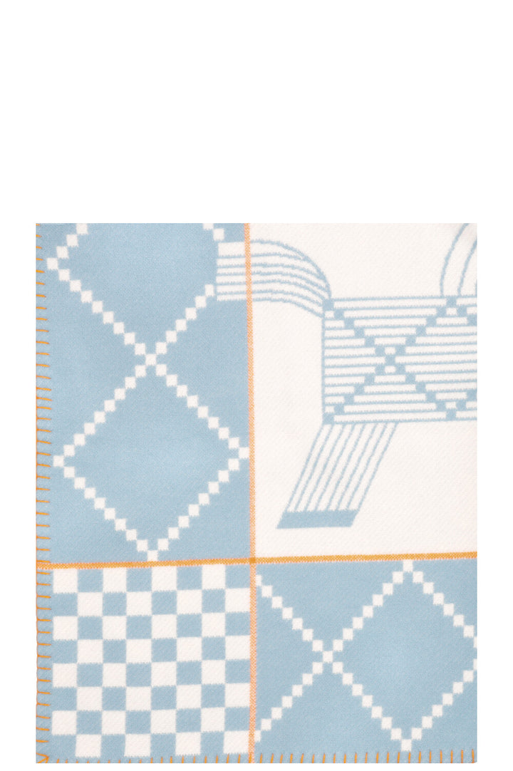 HERMÈS Avalon Animaux Plaid Wool Light Blue