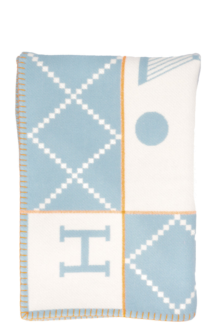 HERMÈS Avalon Animaux Plaid Wool Light Blue