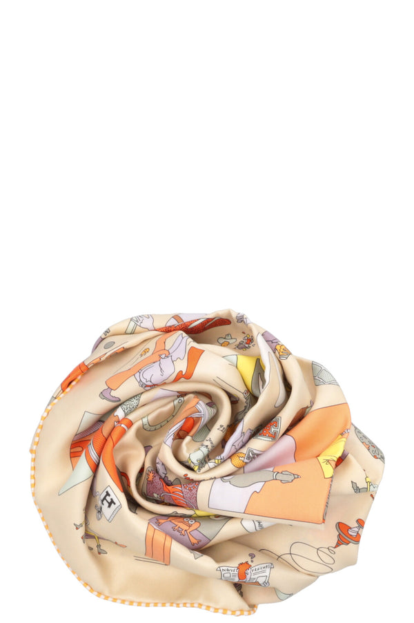 HERMÈS Carré Libre 70 Soie Carré Vintage Libre Beige Claire Orange