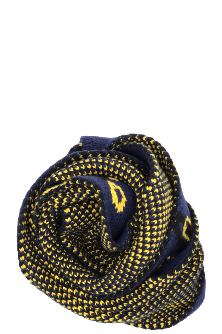 HERMÈS Chunky Knit Scarf Cashmere Navy Yellow