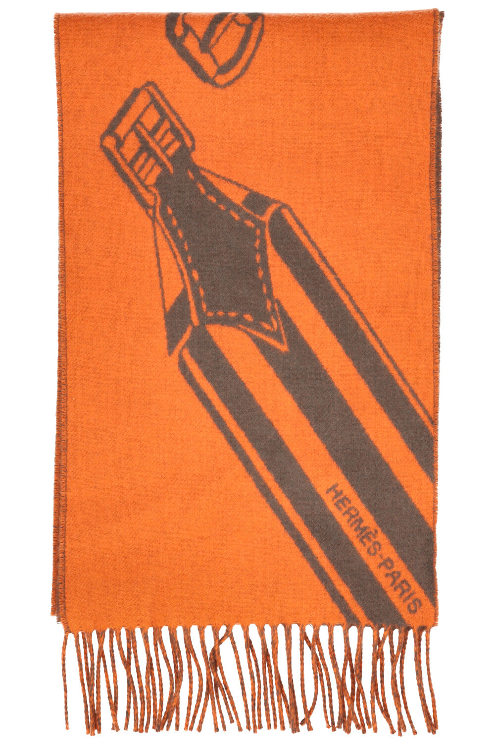 HERMÈS Sangles En Zig Zag Fringed Scarf Cashmere Orange Etoupe