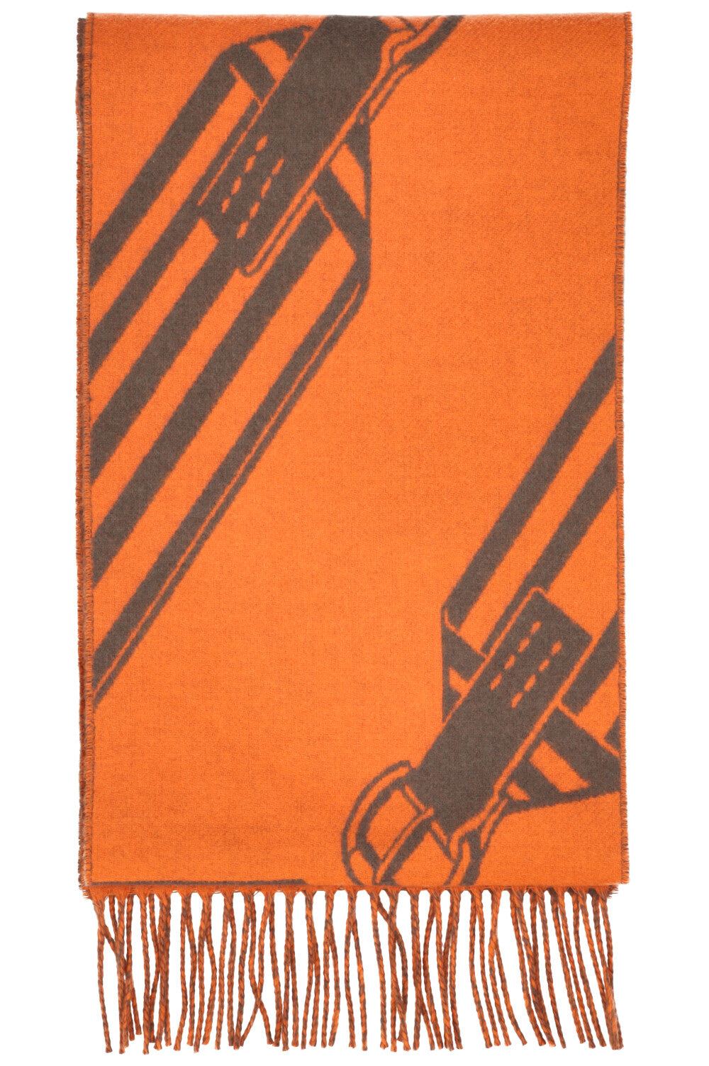 HERMÈS Sangles En Zig Zag Fringed Scarf Cashmere Orange Etoupe