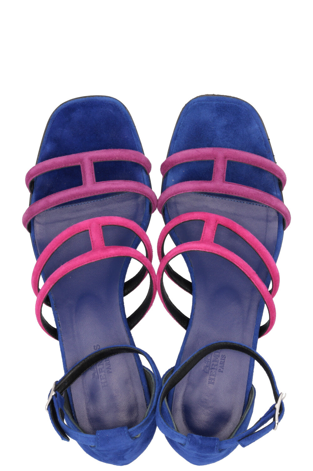 HERMÈS Graziella Sandals Suede Blue Pink