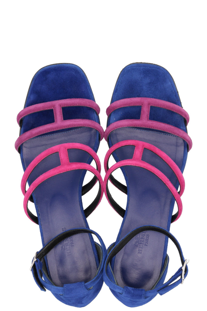HERMÈS Graziella Sandals Suede Blue Pink