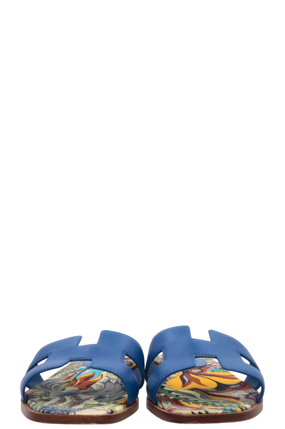 HERMÈS Oran Slides Cuir Bleu Zanzibar