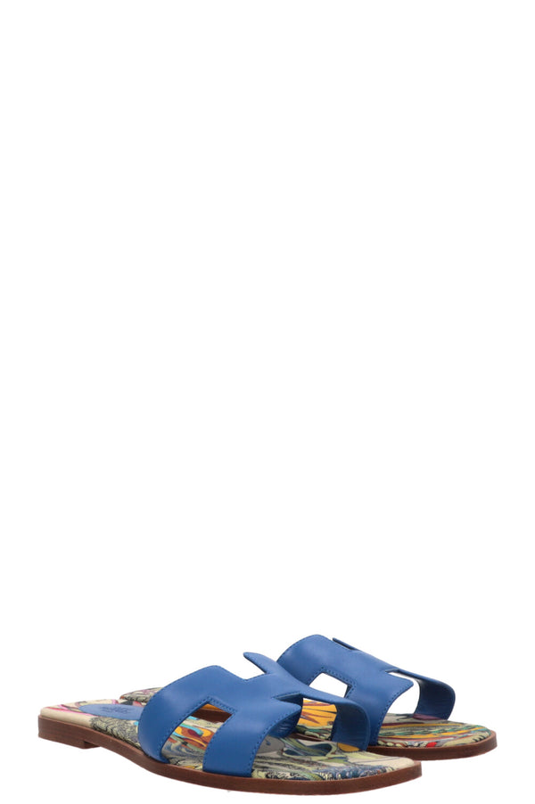 HERMÈS Oran Slides Cuir Bleu Zanzibar