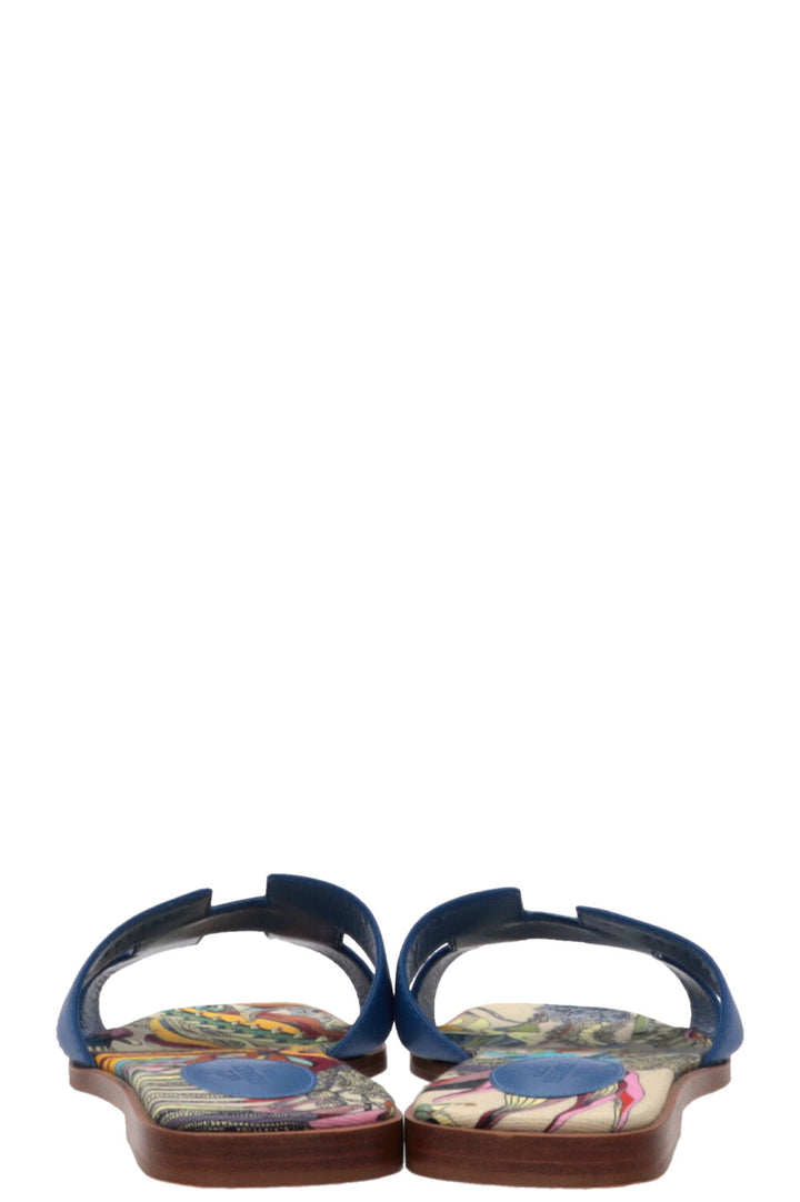 HERMÈS Oran Slides Cuir Bleu Zanzibar