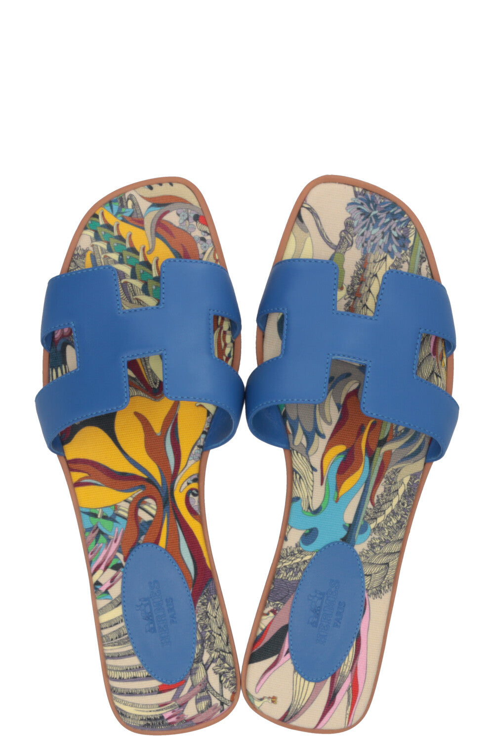 HERMÈS Oran Slides Cuir Bleu Zanzibar