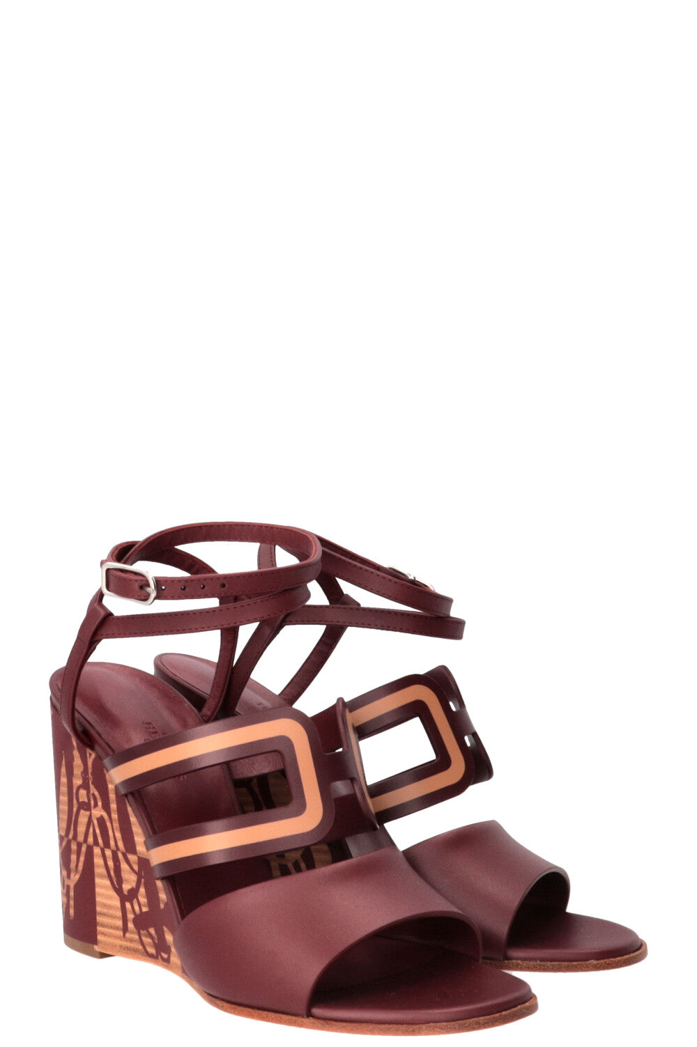 HERMÈS Klara 100 Wedges Leather Burgundy