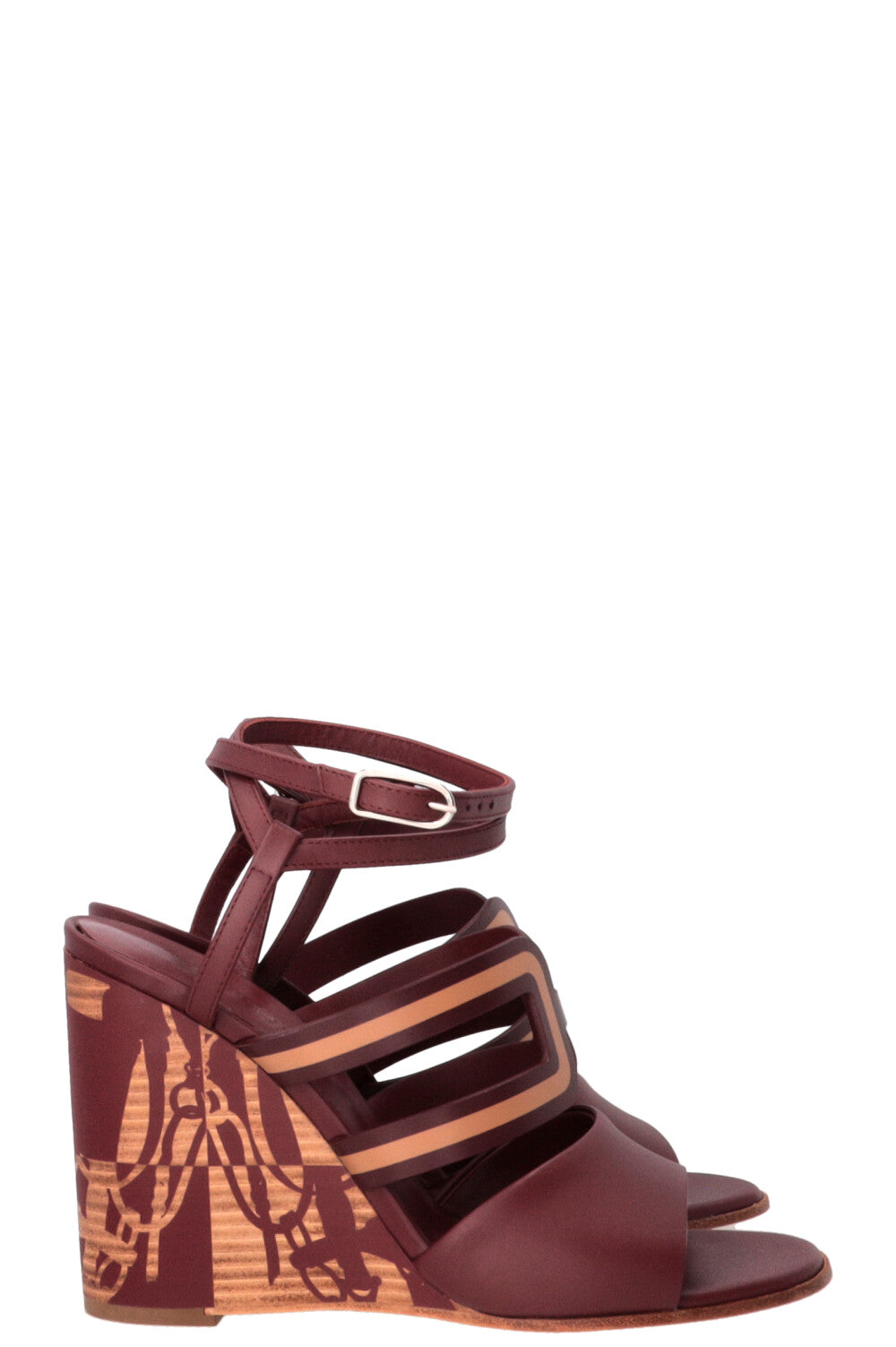 HERMÈS Klara 100 Wedges Leather Burgundy