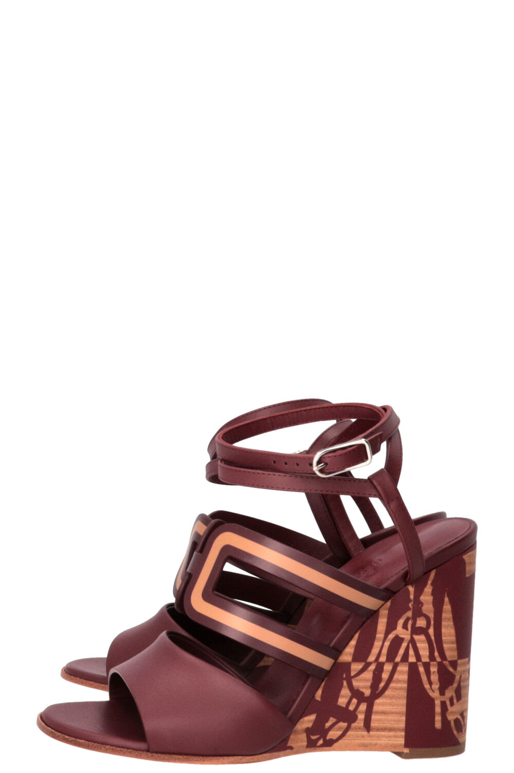 HERMÈS Klara 100 Wedges Leather Burgundy