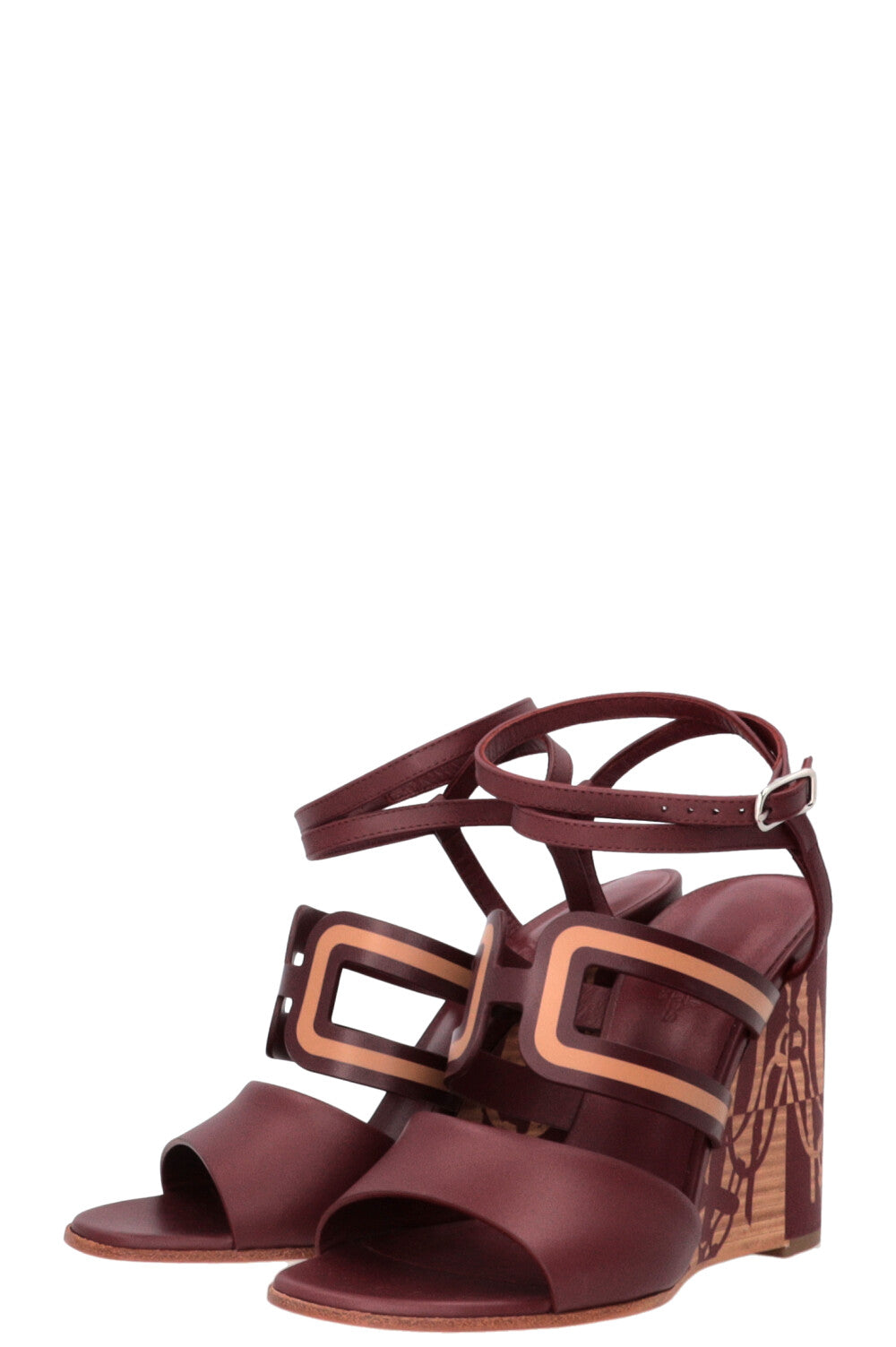 HERMÈS Klara 100 Wedges Leather Burgundy