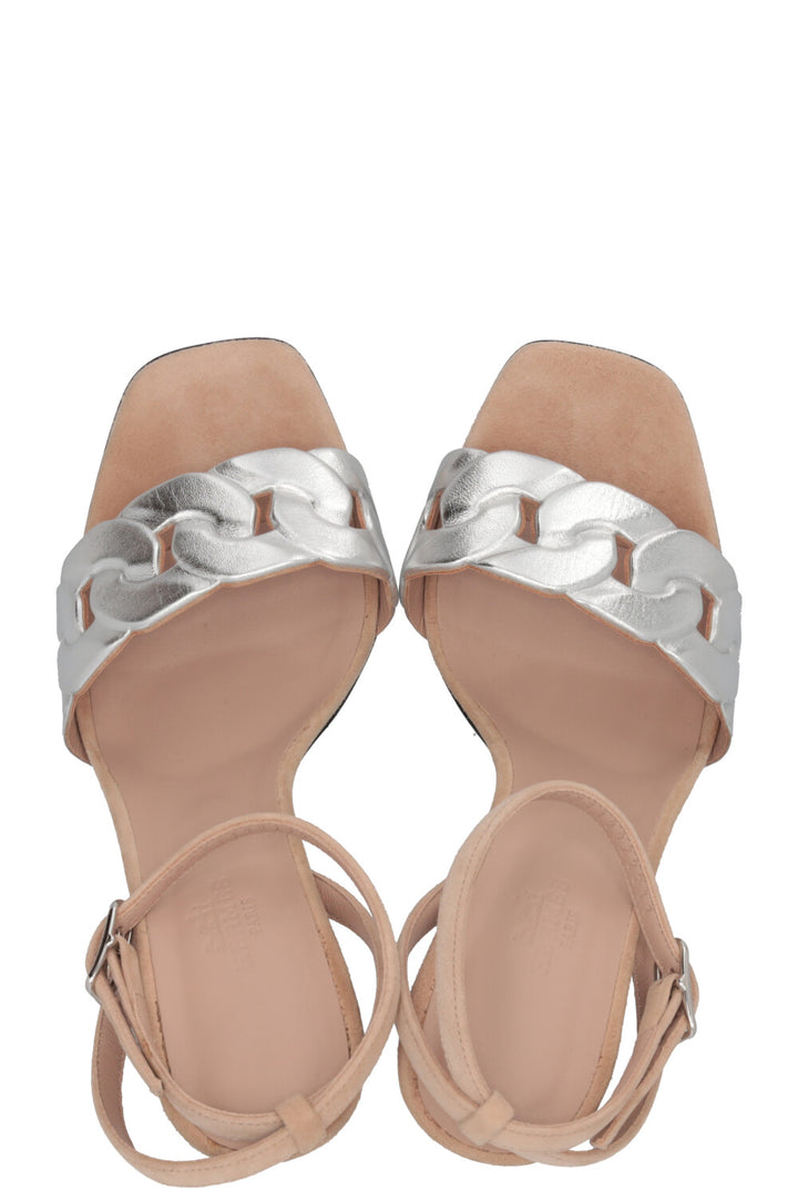 HERMÈS Gala 105 Sandals Leather Suede Silver