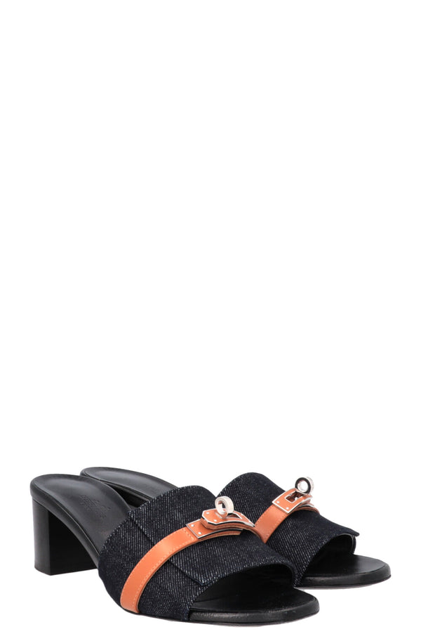 HERMÈS Gigi 50 Mules Denim Cuir Bleu