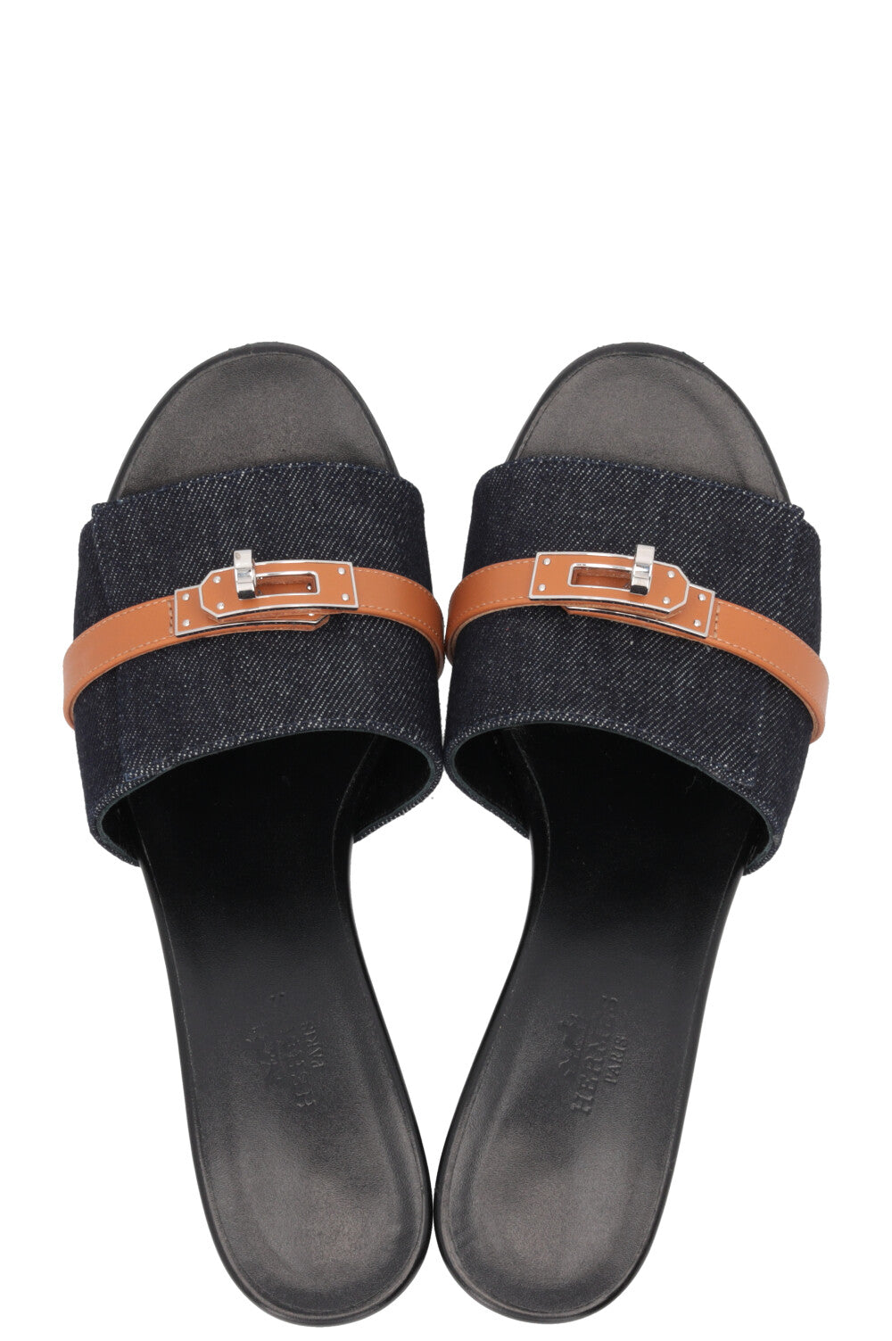 HERMÈS Gigi 50 Mules Denim Cuir Bleu