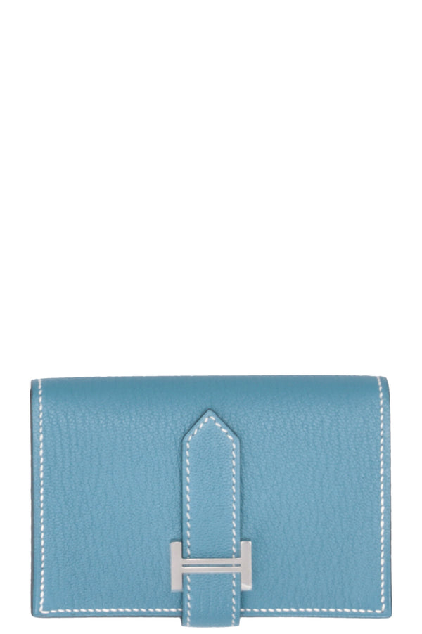 HERMÈS Bearn Compact Wallet Chevre Blue