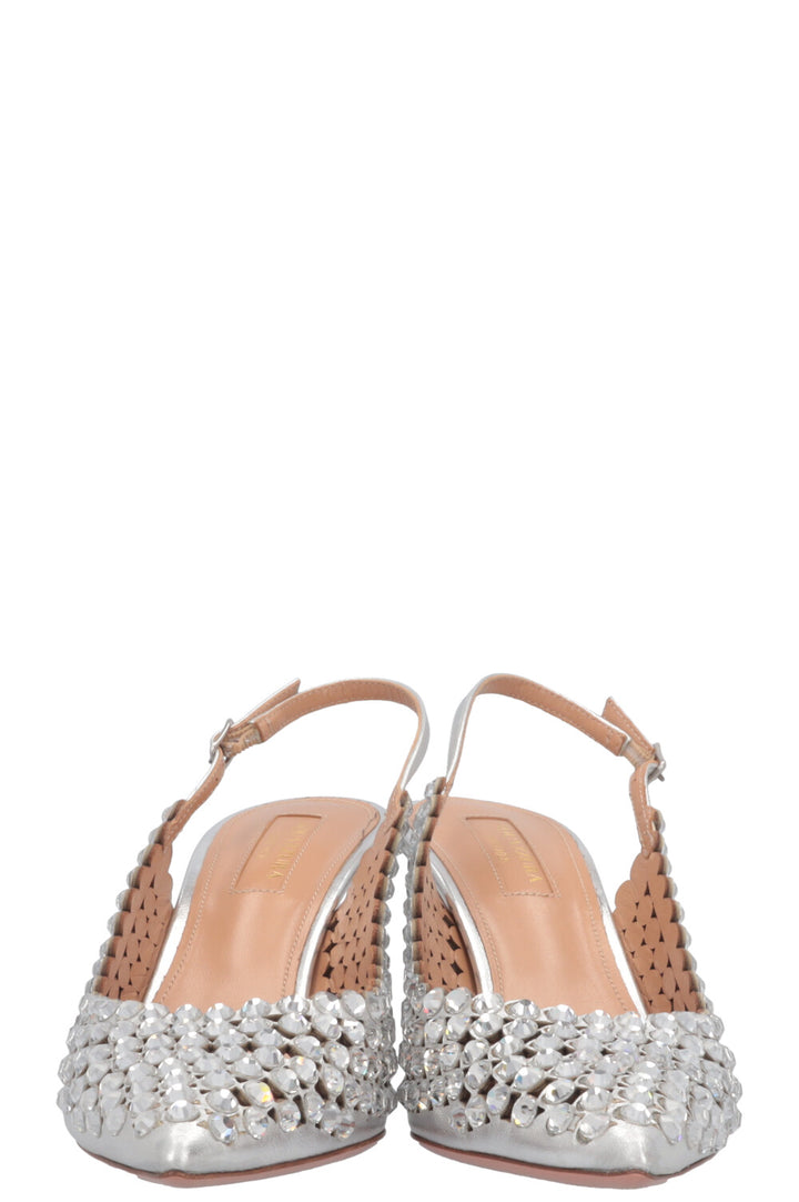 AQUAZURRA Tequila Crystal Slingback Heels Silver