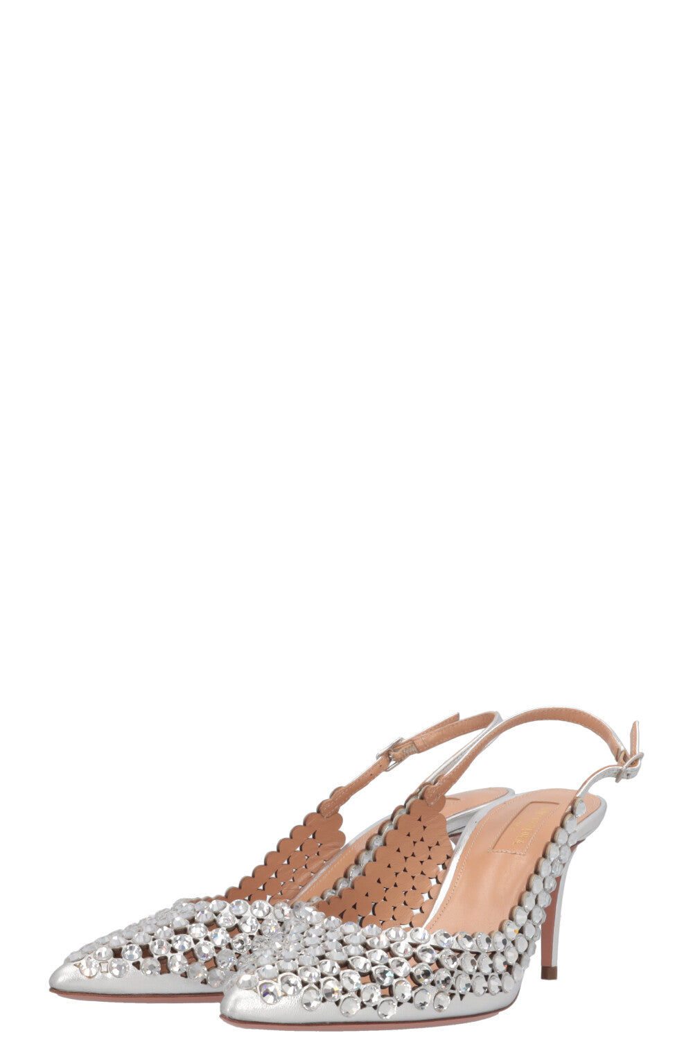 AQUAZURRA Tequila Crystal Slingback Heels Silver