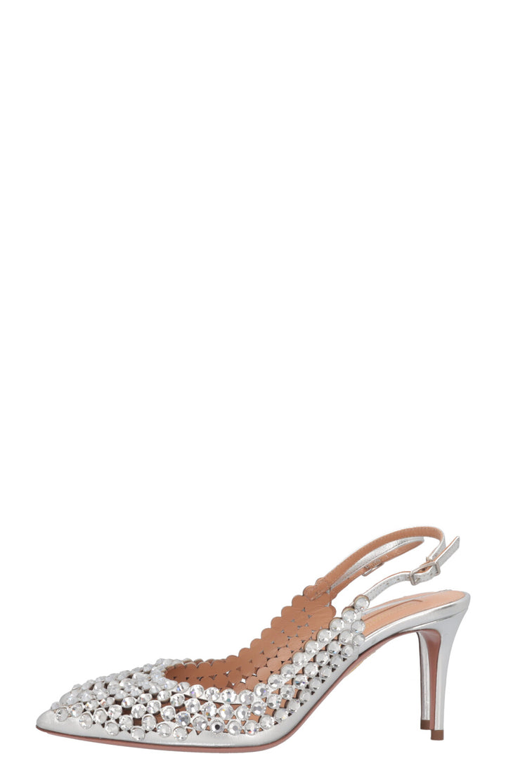 AQUAZURRA Tequila Crystal Slingback Heels Silver