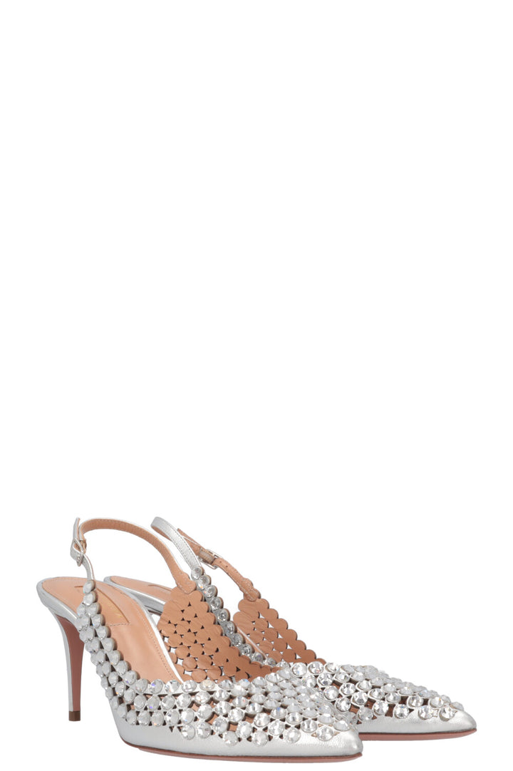 AQUAZURRA Tequila Crystal Slingback Heels Silver