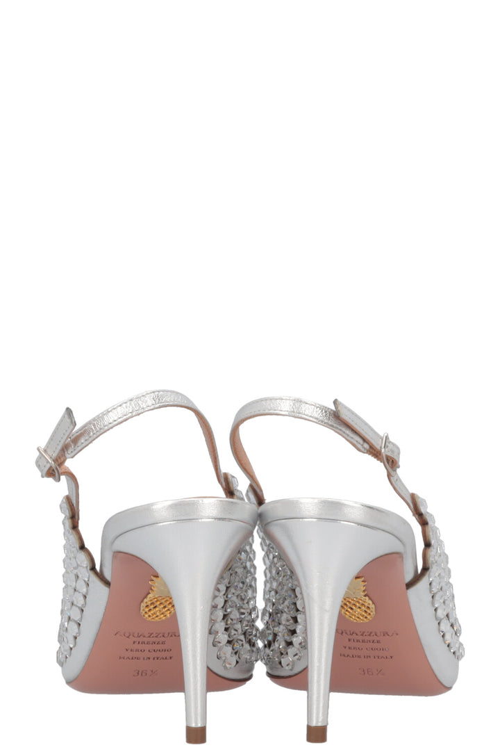 AQUAZURRA Tequila Crystal Slingback Heels Silver