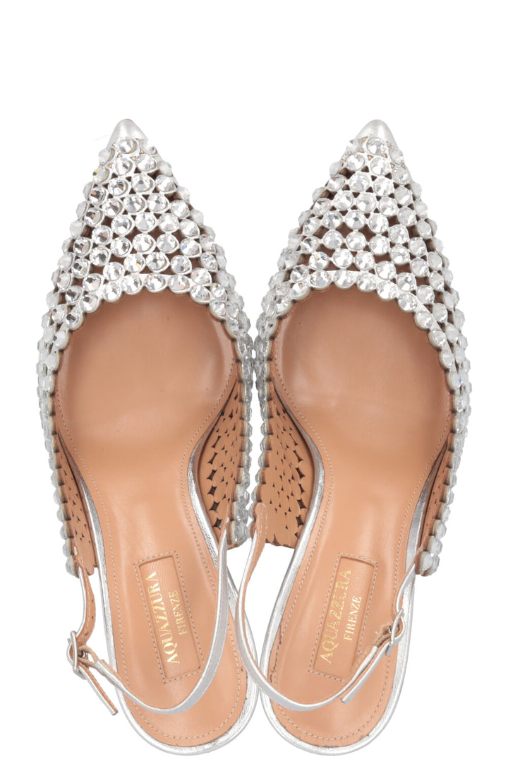 AQUAZURRA Tequila Crystal Slingback Heels Silver