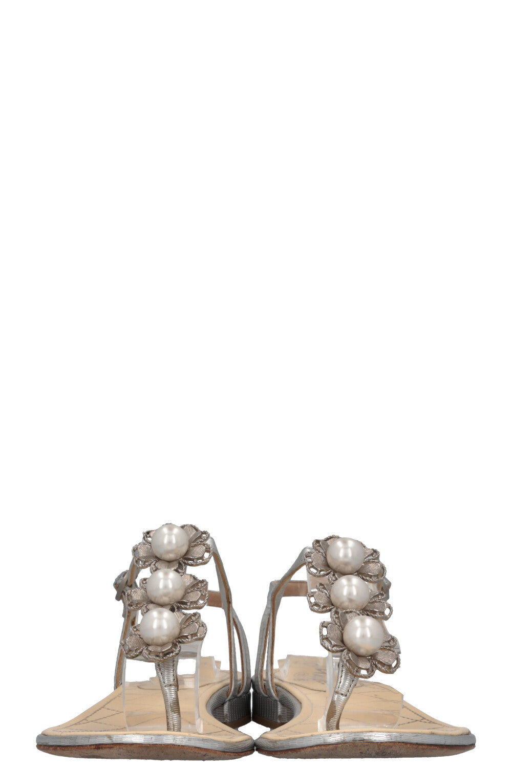CHANEL Metallic Flower Flats Silver