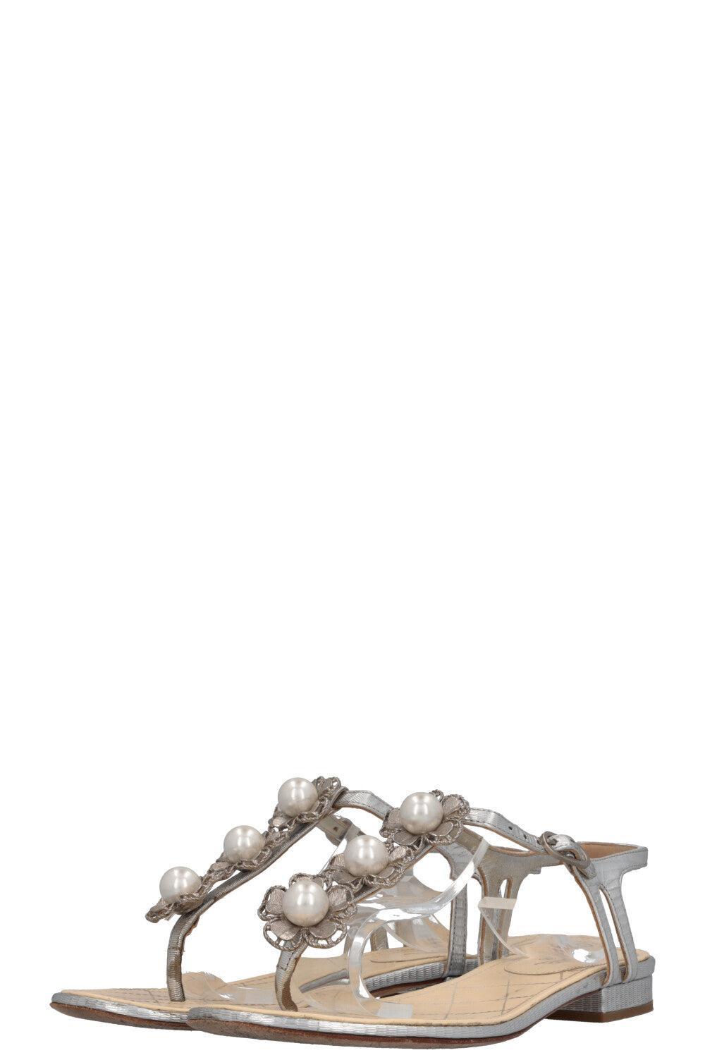 CHANEL Metallic Flower Flats Silver