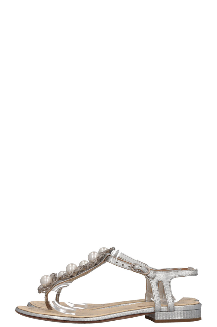 CHANEL Metallic Flower Flats Silver