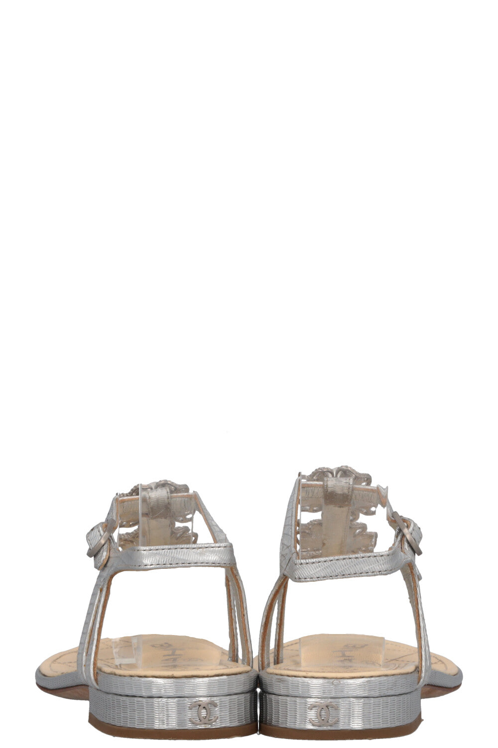 CHANEL Metallic Flower Flats Silver