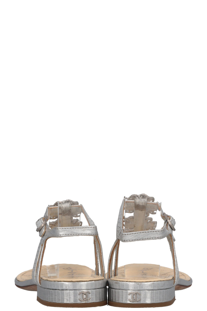 CHANEL Metallic Flower Flats Silver