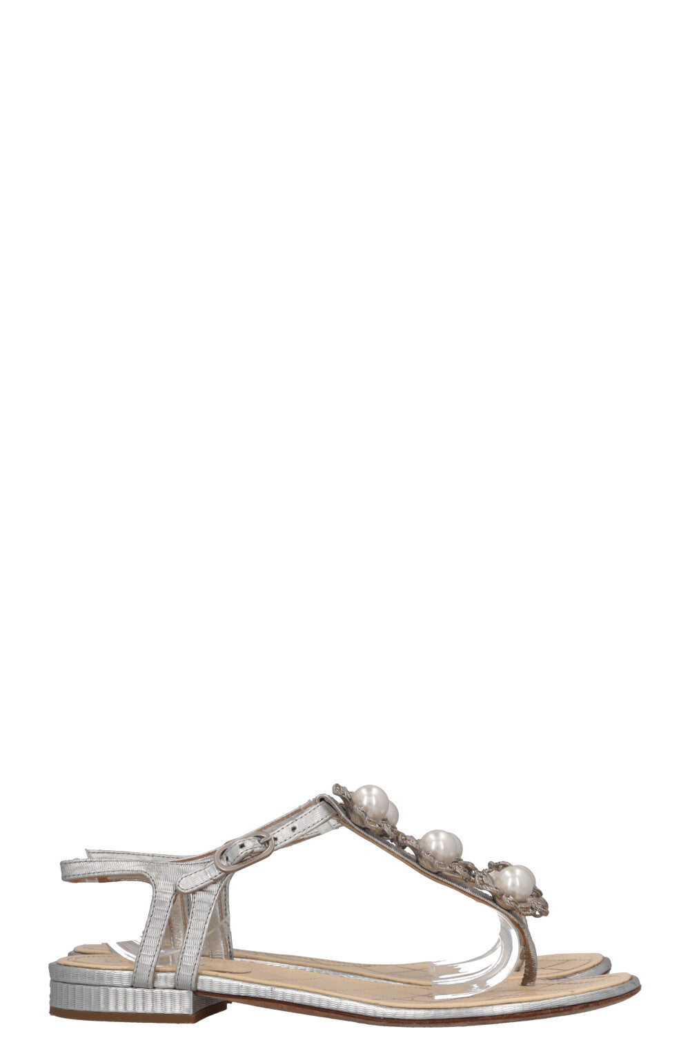 CHANEL Metallic Flower Flats Silver