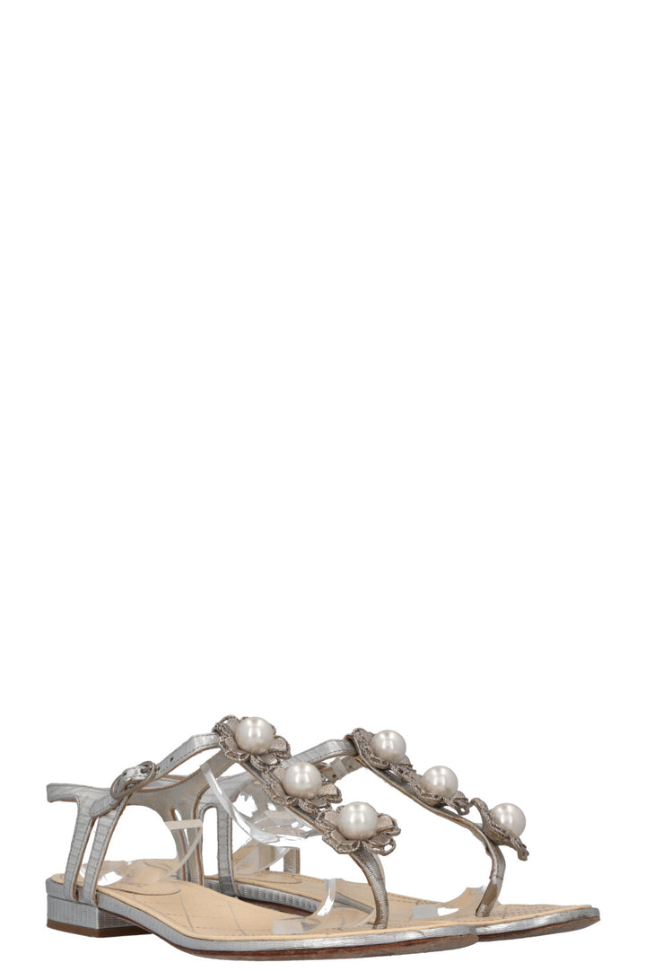 CHANEL Metallic Flower Flats Silver