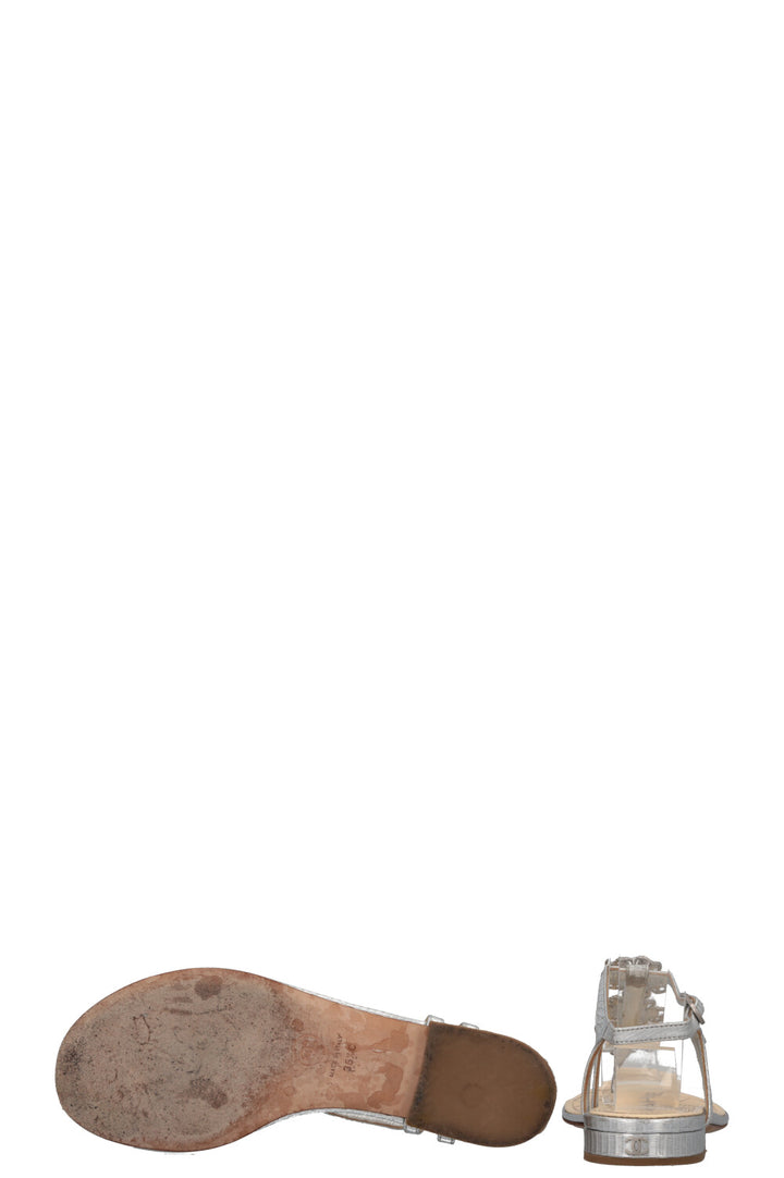 CHANEL Metallic Flower Flats Silver
