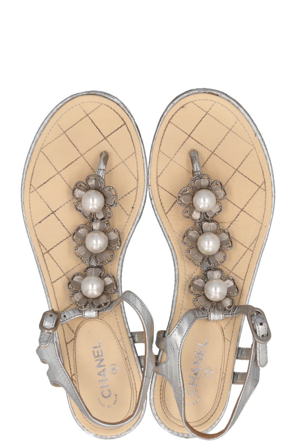 CHANEL Metallic Flower Flats Silver