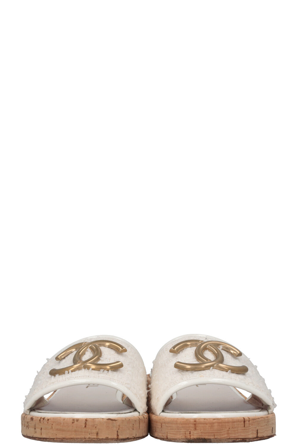 CHANEL CC Tweed Slides Off-White