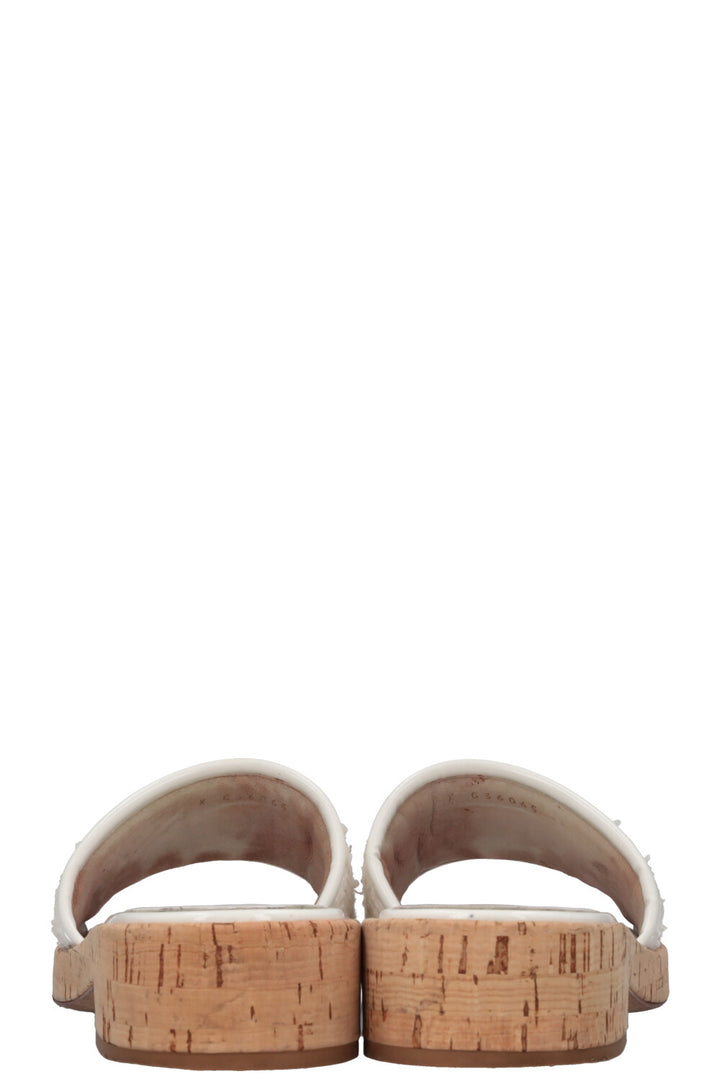 CHANEL CC Tweed Slides Off-White