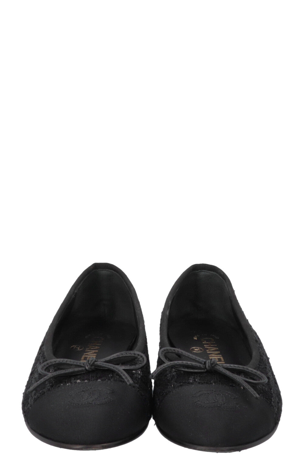 CHANEL Classic Ballet Flats Tweed Sequins Black