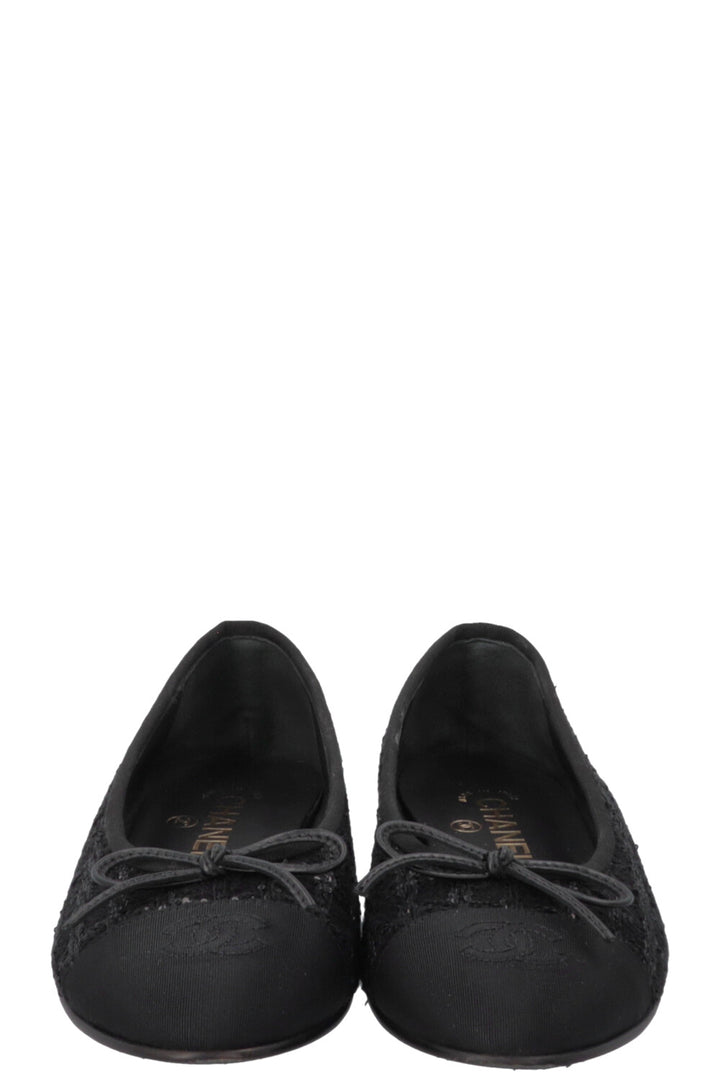 CHANEL Classic Ballet Flats Tweed Sequins Black