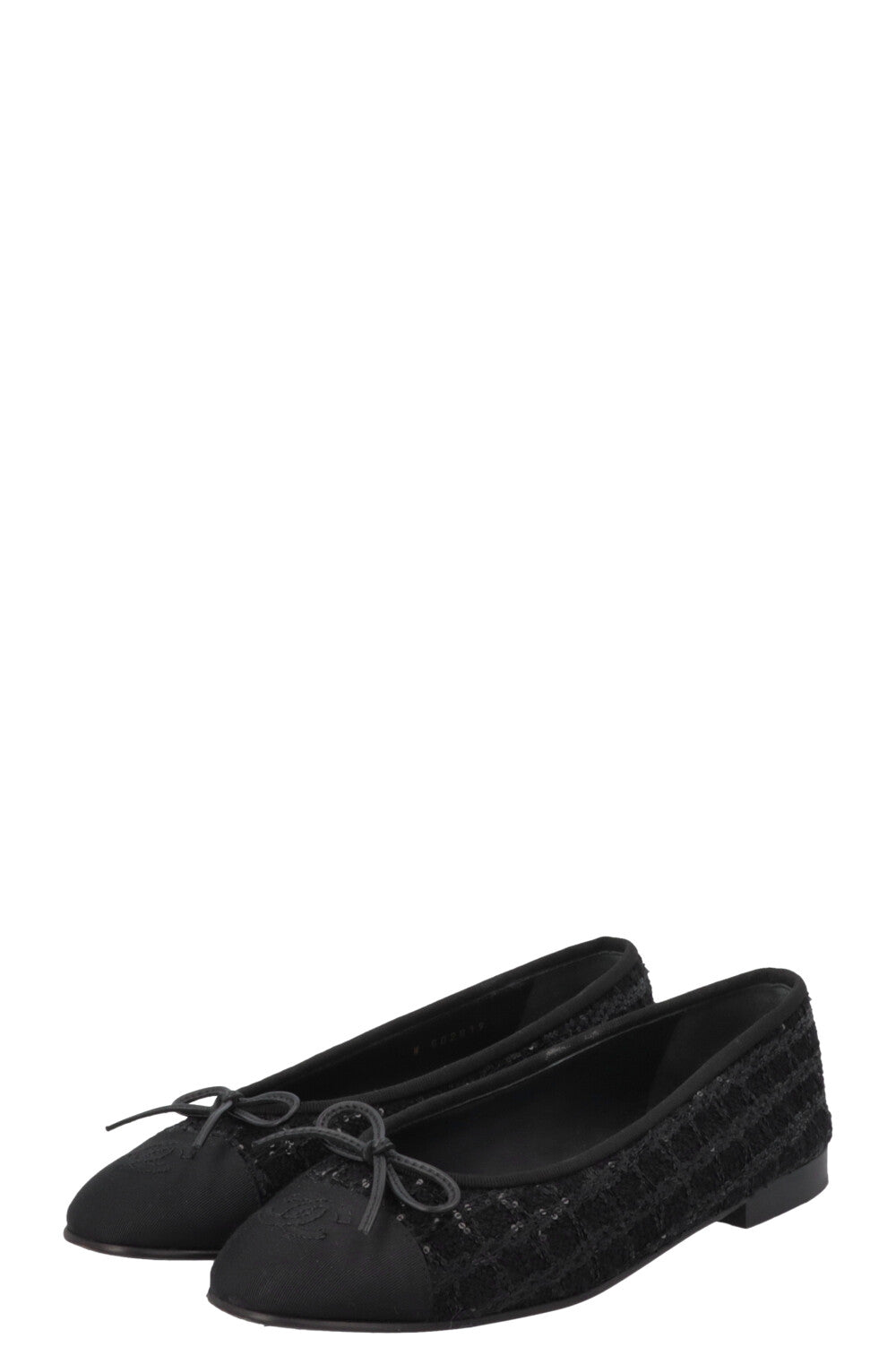 CHANEL Classic Ballet Flats Tweed Sequins Black