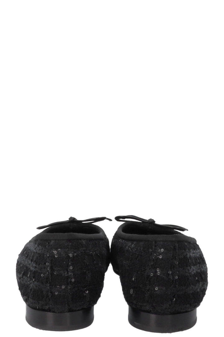 CHANEL Classic Ballet Flats Tweed Sequins Black