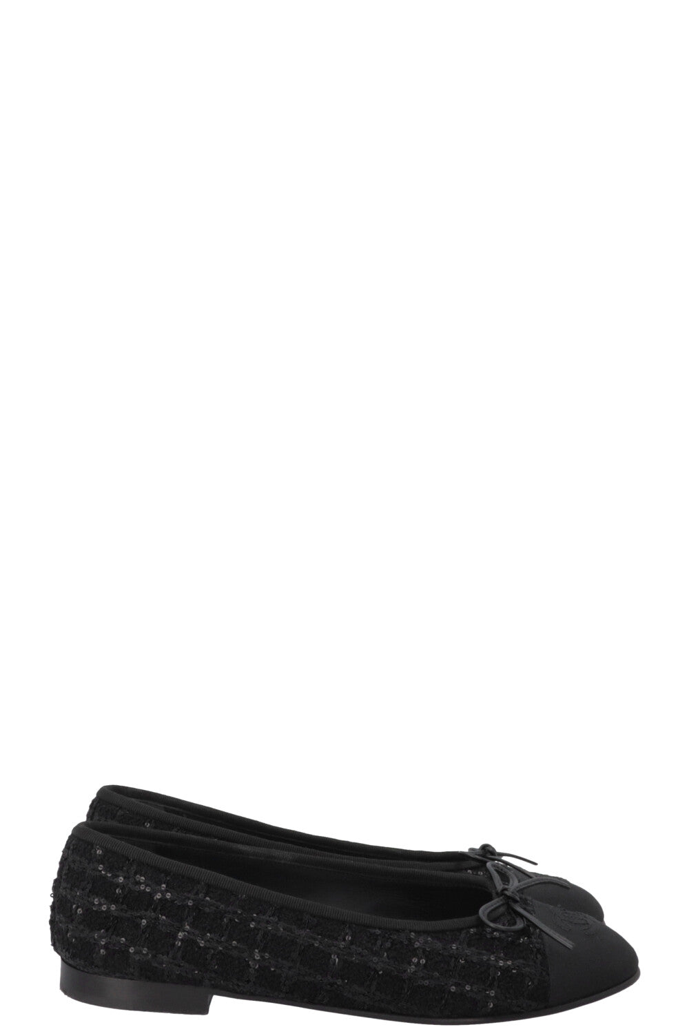 CHANEL Classic Ballet Flats Tweed Sequins Black