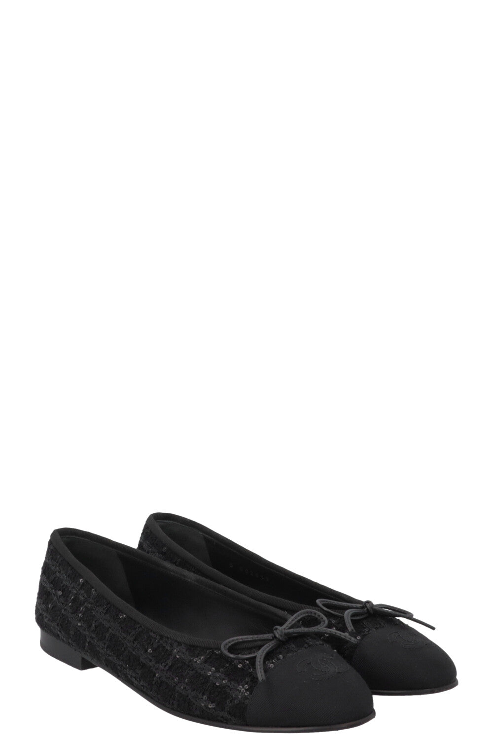 CHANEL Classic Ballet Flats Tweed Sequins Black