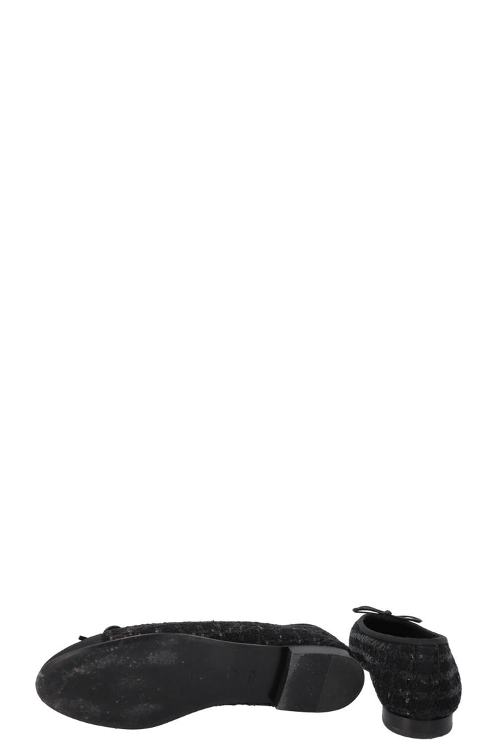 CHANEL Classic Ballet Flats Tweed Sequins Black