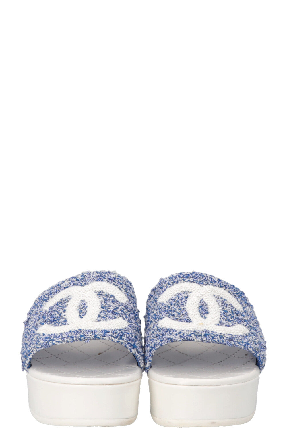 CHANEL CC Platform Mules Tweed Blue White