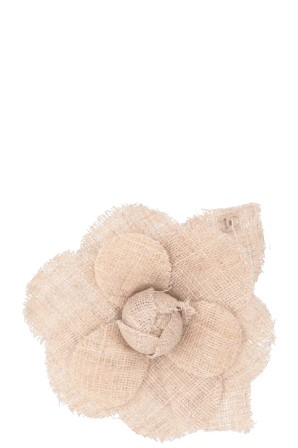 CHANEL Camelia Brooch Linen Beige