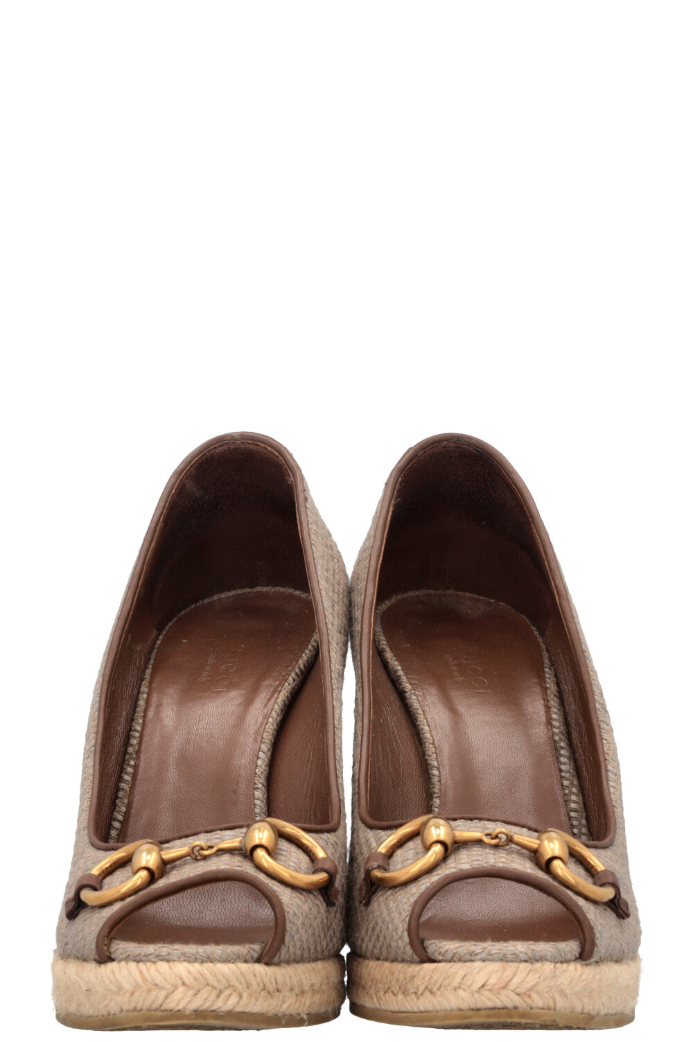 GUCCI Horsebit Canvas Wedges Grey