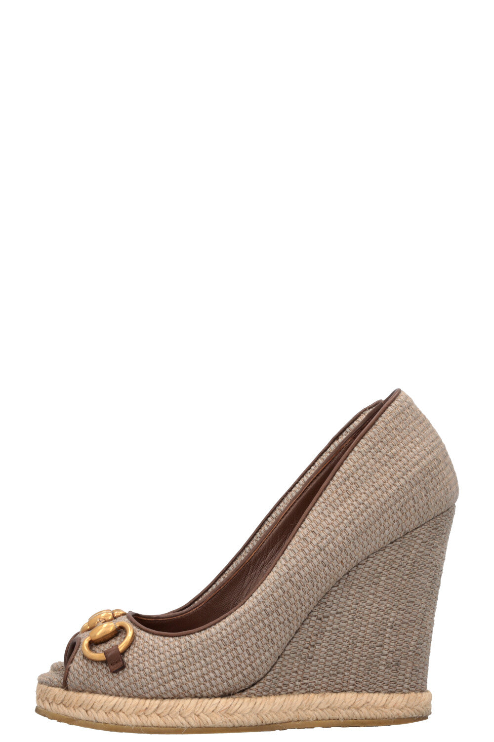 GUCCI Horsebit Canvas Wedges Grey