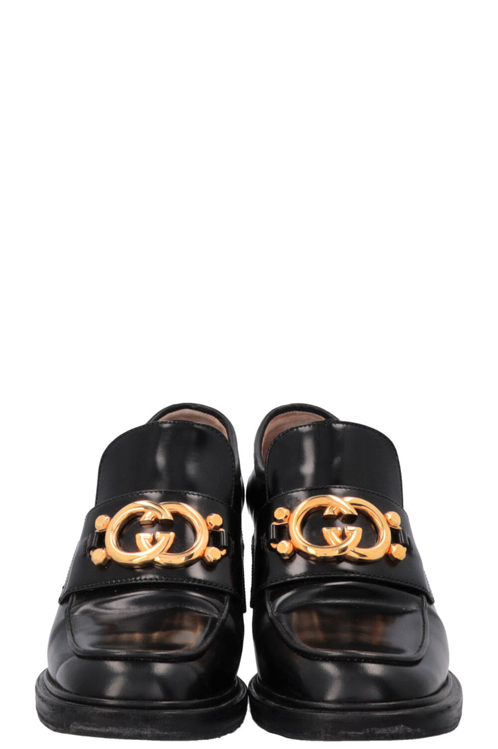 Mocassins à talons GUCCI à motif GG entrelacé noirs