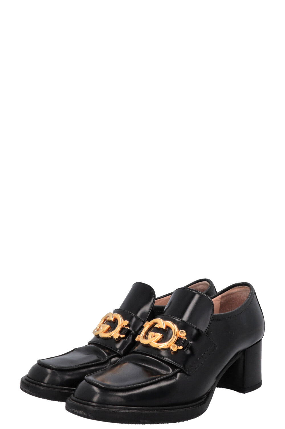 Mocassins à talons GUCCI à motif GG entrelacé noirs